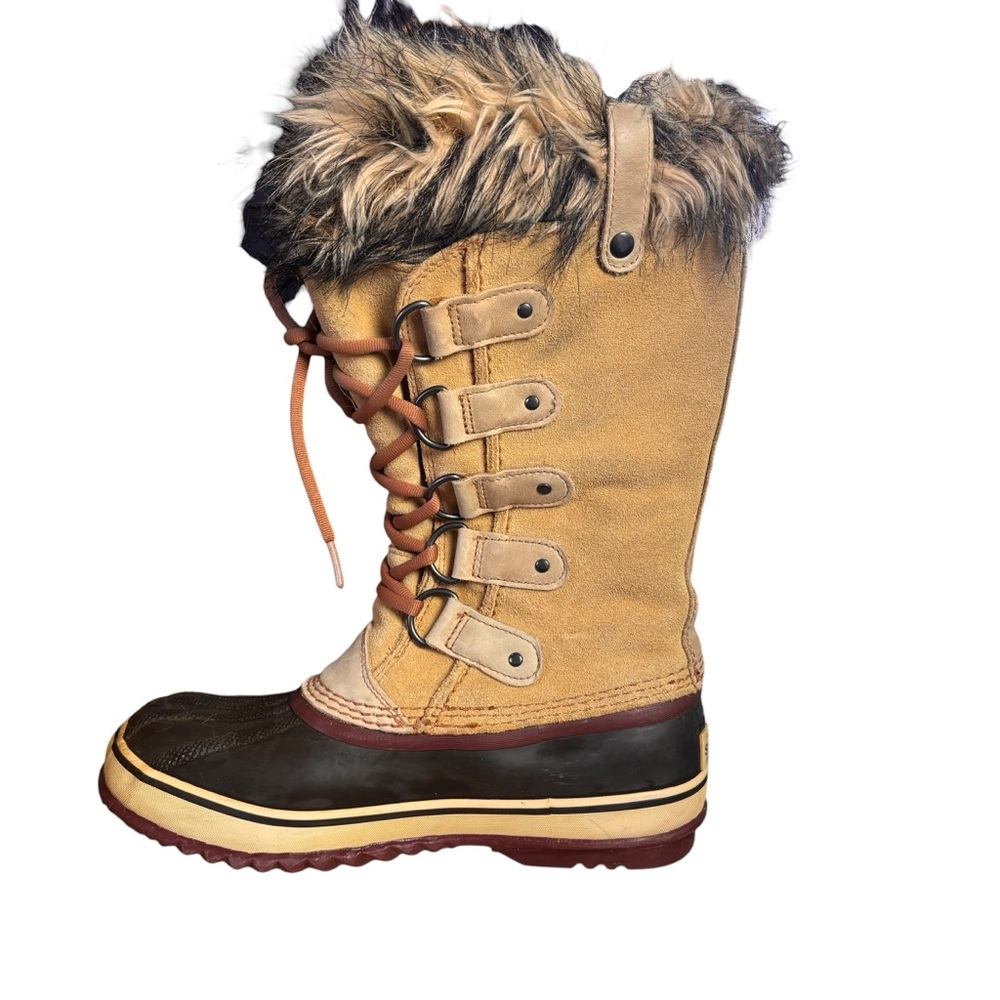 Sorel Joan of Arctic Tan & Brown Waterproof Faux-Fur Lace-Up Winter Boots Sz 7 - Picture 6 of 11
